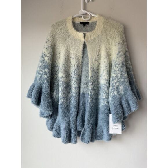 Calligraphie Cardigan Sweater Womens Size L Blue White Long Sleeve Open Front​ - Picture 1 of 6